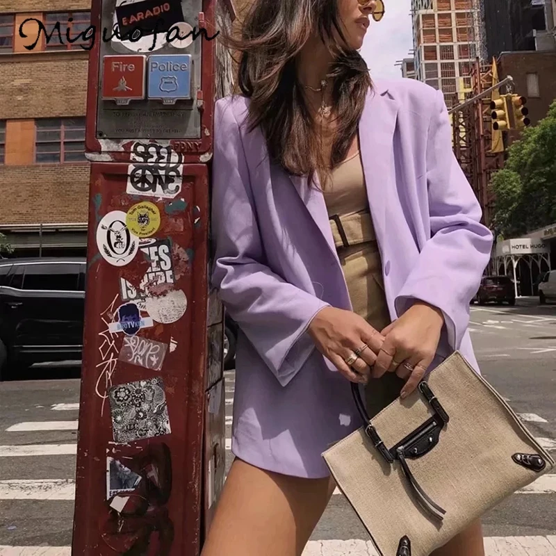 Miguofan moterų švarkas striukės, paltai violetinė mygtuką streetwear blazerslong rankovės rudenį kailis vintage mados office lady sportiniai švarkai (bleizeriai)