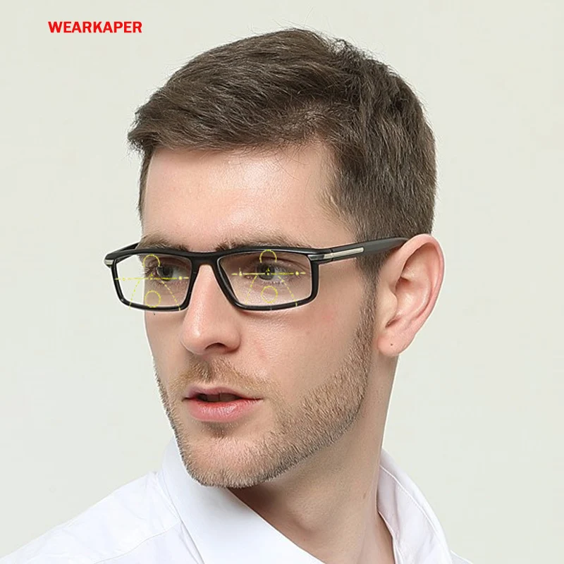 WEARKAPER Aikštėje Rėmo Progressive Multifocal akiniai, Skaitymo Akiniai Vyrai Moterys Taškų Reader Netoli Toli akyse dioptrijomis 1.0-4.0