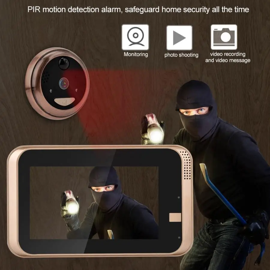 Akutė Kamera, Wifi 4.3 Colių Namų matoma Cat Eye Doorbell Smart Balsas Telefono Ryšio Vaizdo Anti-Theft Priežiūros Doorbell