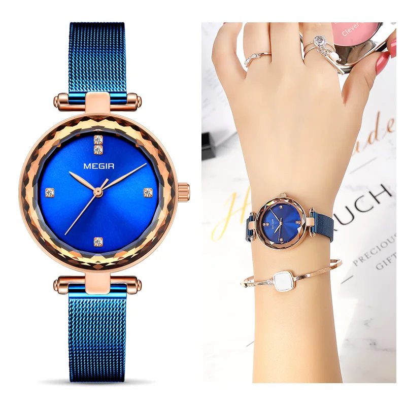 Reloj Mujer Top Brand MEGIR Moterų Laikrodžiai Rose Gold Relogio Feminino Prabangos Mėgėjams Apyrankę Žiūrėti Moterų Laikrodis Zegarek Damski