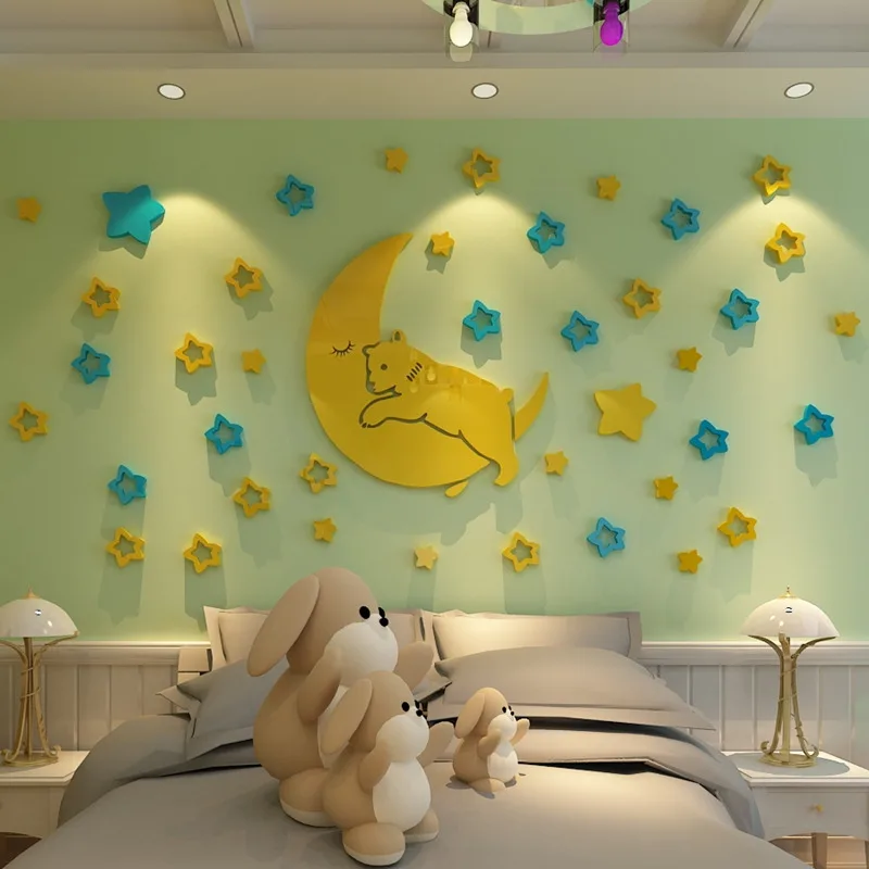 Mielas 3D Sienų Lipdukai Vaikų Miegamasis Žvaigždėtas Dangus Stereo Lipdukai, Vaikų Kambarys Kūdikiui, Darželio Dekoro, Sienų Lipdukai Didelio Dydžio 2019