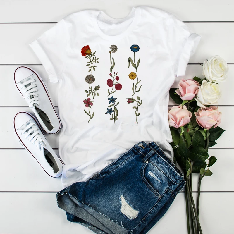 Moterų Drabužiai, Spausdinimo Mados Gėlių, Drabužių, Gėlių Ponios, Vyriški T-Shirt Grafikos Viršūnes Drabužius Moterų Tumblr Marškinėliai T-shirts