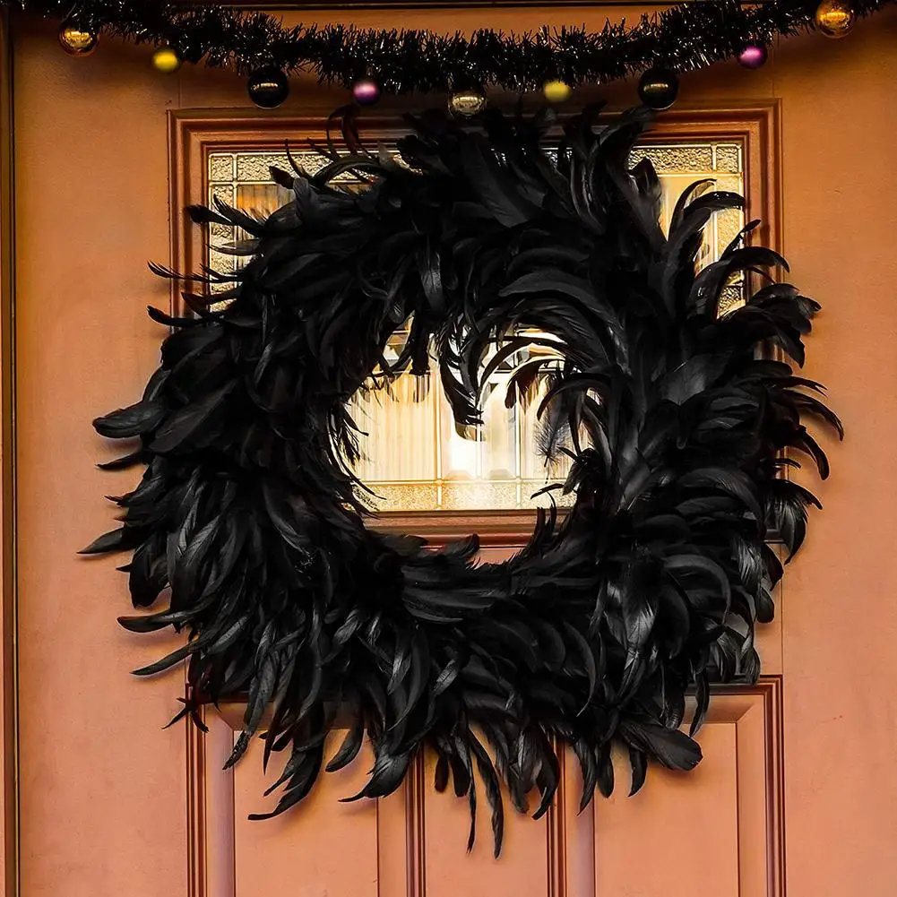Natūralių Plunksnų Vainikas Baisu Helovinas Scena Juodos spalvos girlianda durys, sienų apdaila Apdaila