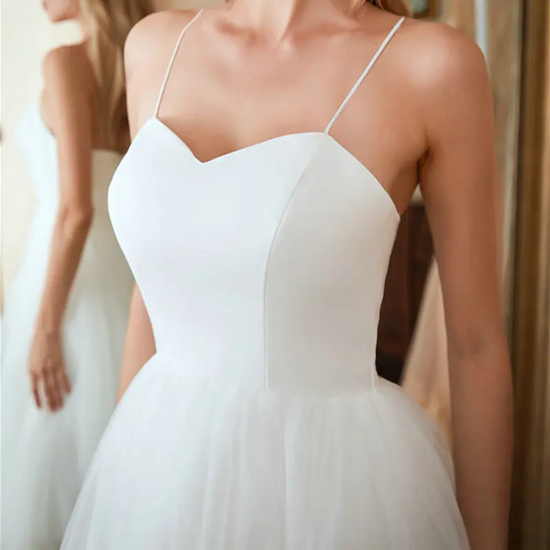 LAMYA Balta Arbata Ilgis Vestuvių Suknelė Brangioji Paprasta Vestuvinės Suknelės Elegantiškas Paplūdimio Nuotakos Šalis Dresse Plius Dydis Vestido De Noiva