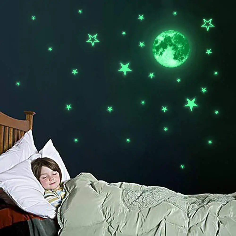 Šviesos Mėnulis Žvaigždžių derinys, 3D Sienų Lipduko miegamojo kambarį namo apdaila, vaikų kambarys lipdukai Švyti tamsoje Lipdukai