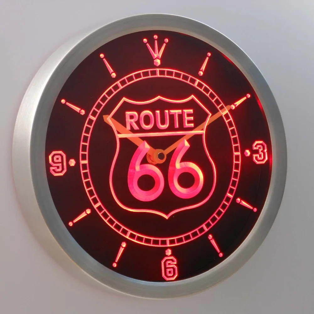 Nc0315 Route 66 Bare Alaus Neoninės Šviesos Ženklai LED Sieninis Laikrodis