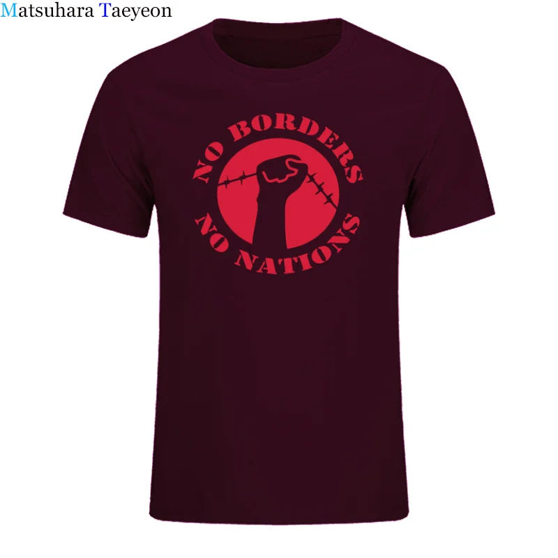 Sienų nėra Jokių Tautų ANTIFA Antifascist Anarchija Anarchist Marškinėliai Prarasti Medvilnės trumpomis rankovėmis T-Marškinėliai Vyrams Cool T Shirts