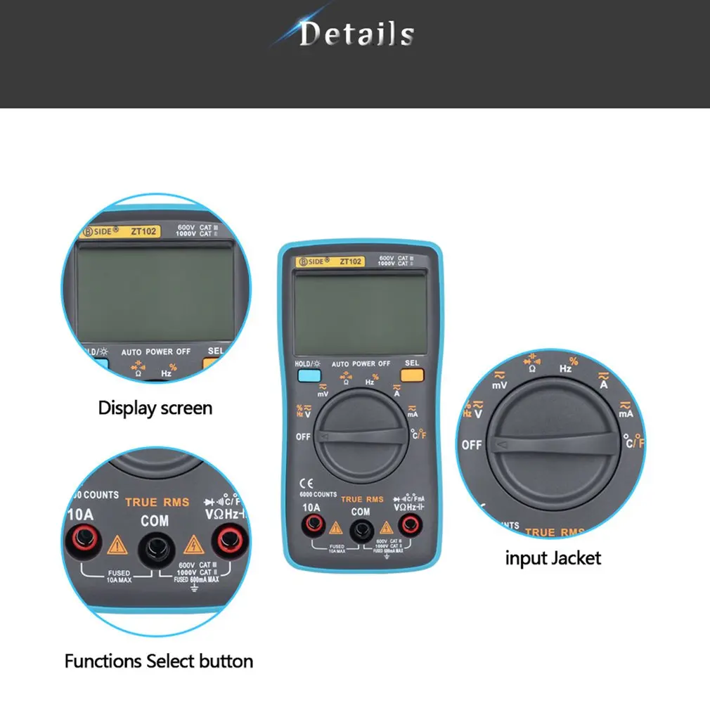 Skaitmeninis multimetras didelio tikslumo automatinis intervalo pramoninės buitinės kišenėje nešiojami įtampos ir srovės multimetras ZT102
