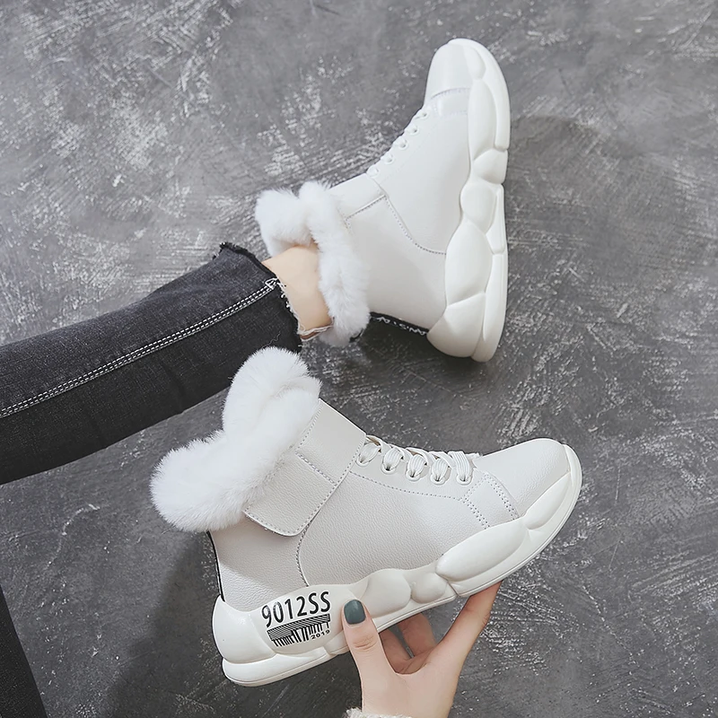 2020 m. Nauja Baltos spalvos Žieminiai Batai Moterims, Madingų Aukštos Viršų Sportbačiai Platforma Kulkšnies Sniego Batai Kailio Pliušinis Laisvalaikio Bateliai Moteris botas de mujer