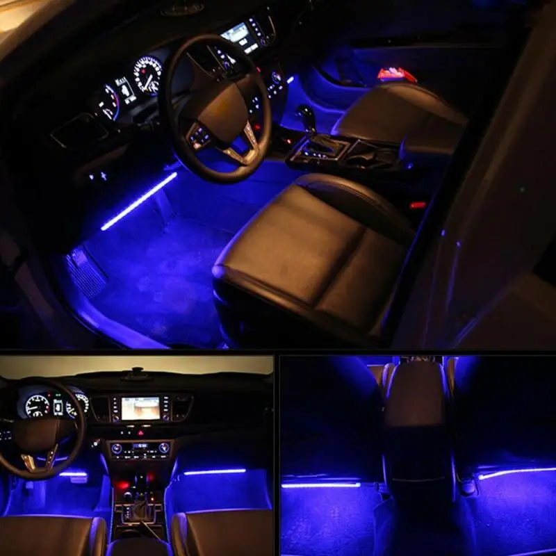 Šviesos diržo 4x12LED RGB Automobilio Salono tmosphere Kojoms Juostelės Šviesos USB Įkroviklis Dekoro Lengvojo Automobilio Salono Grindų tmosphere Šviesos