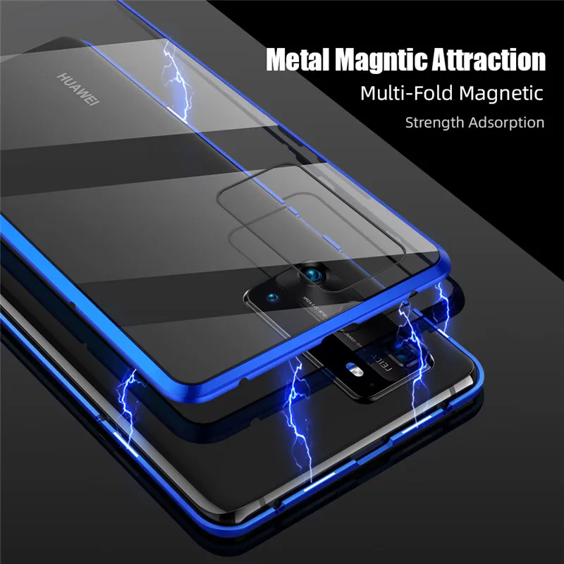 Magnetinio Adsorbcijos Metalo Atveju, Huawei P40 30 20 Mate 30 20 Pro Garbės 20 30 V10 V30 Nova 7 6 Dvipusis Stiklo Magneto Dangtelis