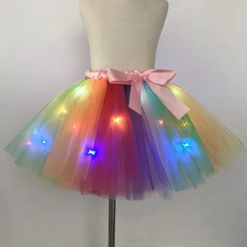 Mergina, vaikams, vaikų Baleto LED Sijonas Šokių Drabužių Mados šalies Kostiumų kamuolys suknelė naujųjų metų kalėdų tutu vaivorykštė led sijonas