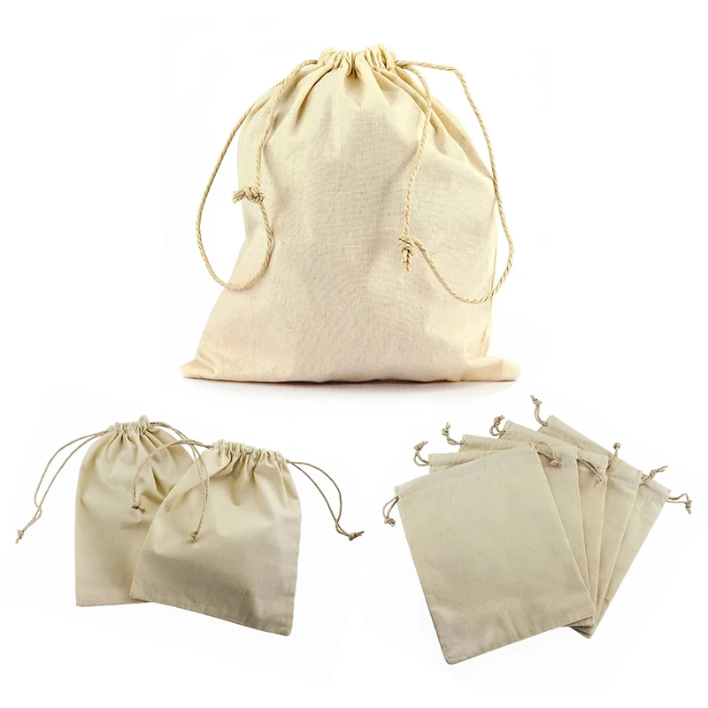 Medvilnės maišelis rinkinys 12 gabalus su kaspinu 10x15 cm Smėlio spalvos lino, Medvilnės maišelį WN0239