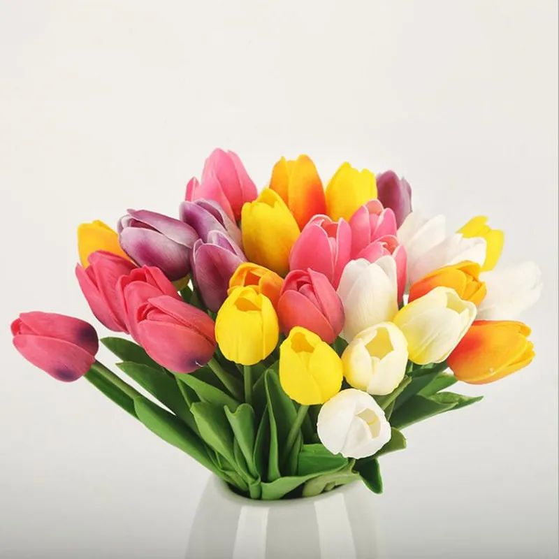 10vnt PU Mini Tulpės Gėlių Nekilnojamojo Touch Netikrą Gėlių Puokštė, Dirbtinės Gėlės, Vestuvių Dekoravimas Namuose Šalies Namų Dekoro Garen