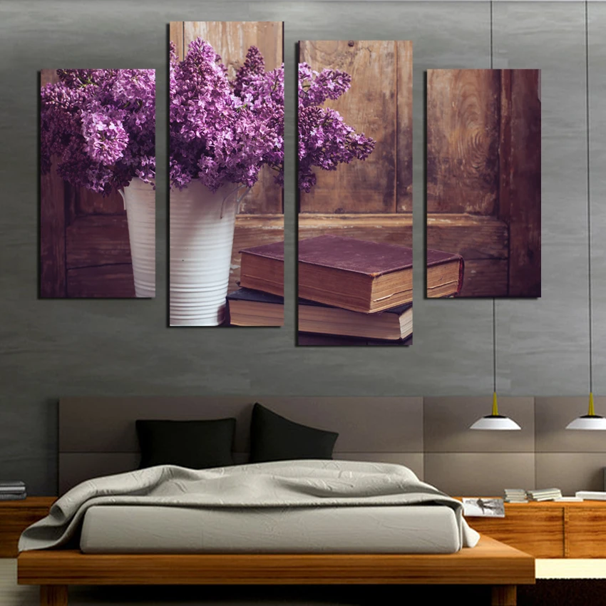 Neįrėminti 4Panel Sienos Meno Šiuolaikinės Violetinė tulpė Tapybos spausdinimo Ant Drobės Modulinės Nuotrauką dekoracija kambarį F18832