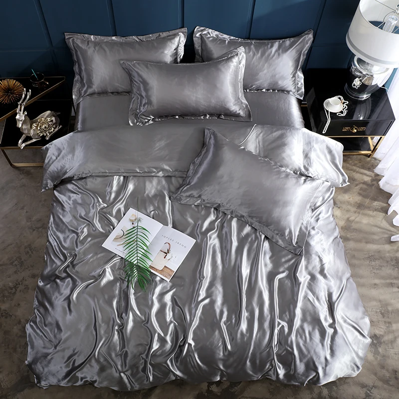 2020 Naujas vientisos spalvos satino, šilko vientisos spalvos patalynės komplektas Namų Tekstilės King size lova nustatyti antklode padengti plokščias lapas pagalvių užvalkalai