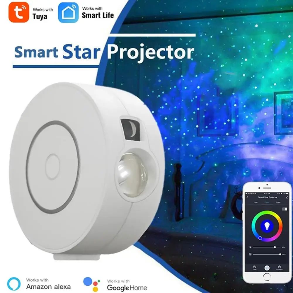 Smart APP Kontroliuojamos Star LED Projektorius, Lazerinė Galaxy Žvaigždėtas Dangaus Projektorius Sukasi Vandens Garbanojimo USB Naktį Šviesos Kalėdų Dovana