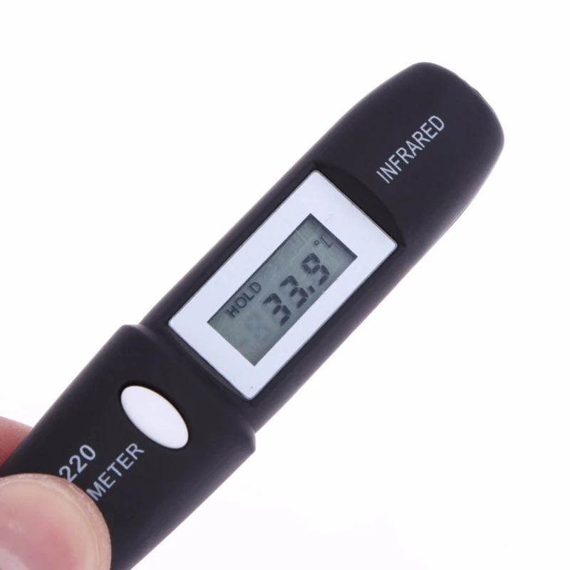 Ne-Susisiekite su Mini Infraraudonųjų spindulių Termometras IR Temperatūros Matavimo Skaitmeninis LCD Ekranas Infraraudonųjų spindulių Termometras Pen DT8220 Juoda