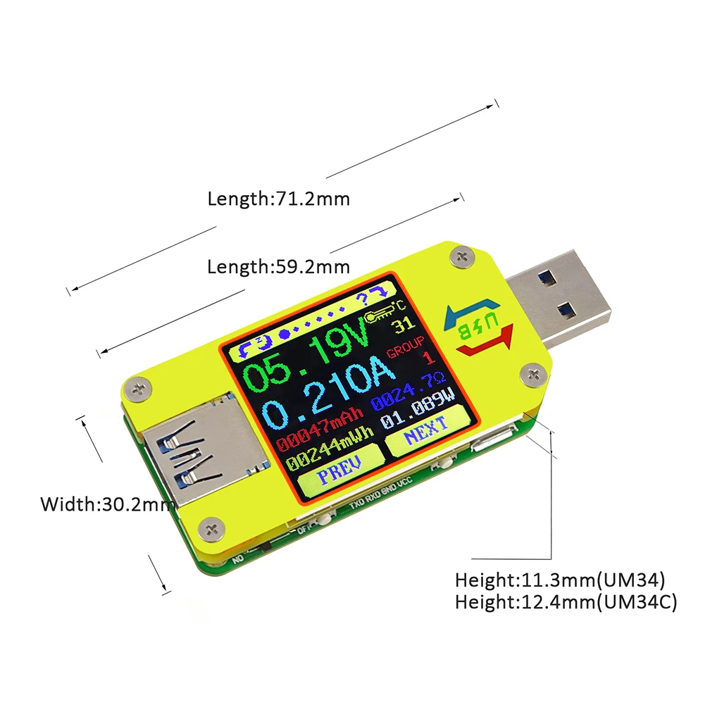 RD UM34 UM34C APP USB 3.0 Tipas-C DC Voltmeter ammeter įtampa srovės matuoklis baterijos įkrovimo priemonė, kabelių atsparumas Testeris