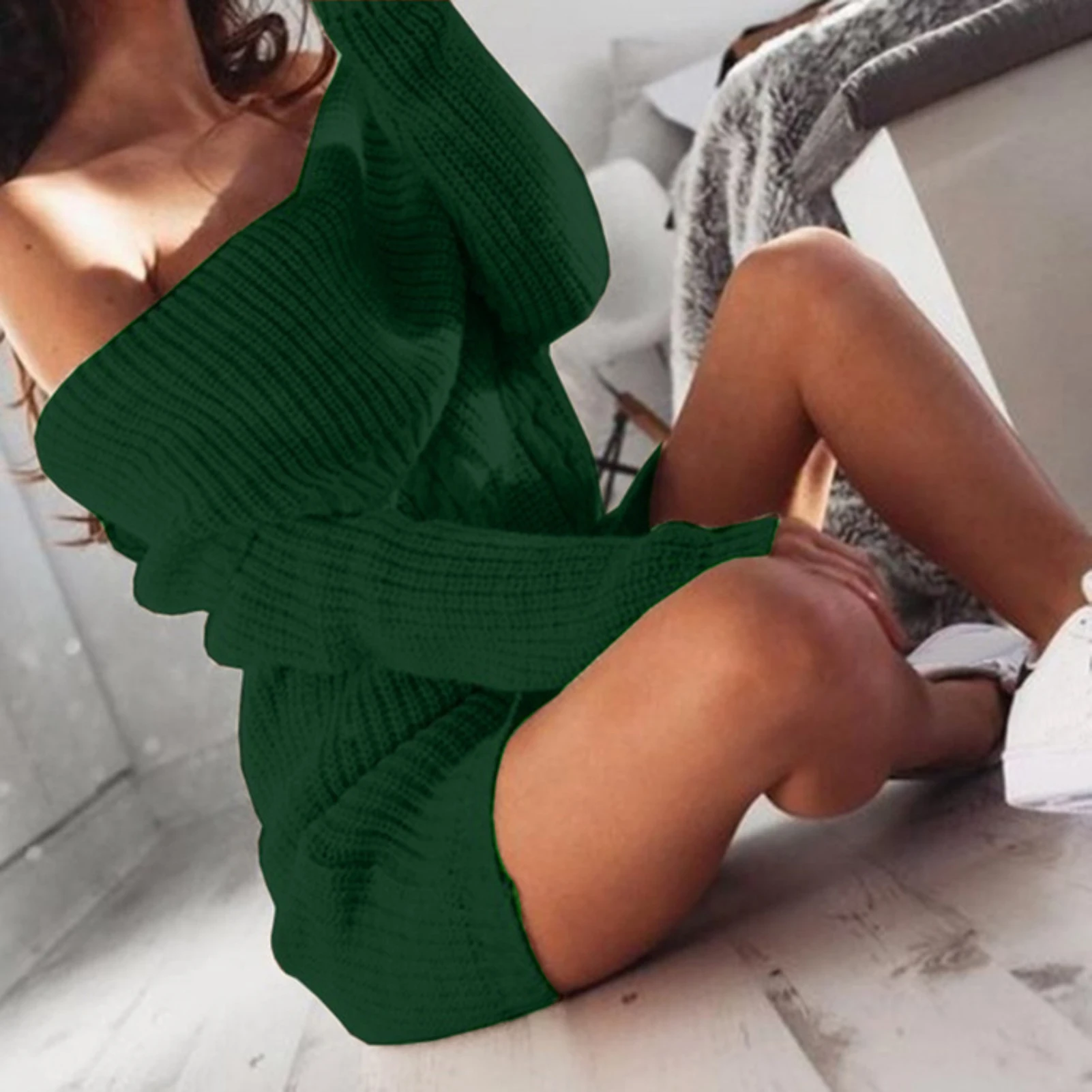 2020 m. Moteris Seksuali Rudens Žiemos vientisos Spalvos Off-Pečių ilgomis Rankovėmis Slim Mini Suknelė megzti megztinis sukneles skraiste, vestidos S-3XL
