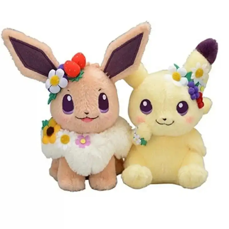Originalus Autentiškas Japonija, Anime, Žaidimai Pokemon žuvininkystės Pikachu&Eevee Tik Gėlių Pliušinis Lėlės Įdaryti Žaislas 18cm