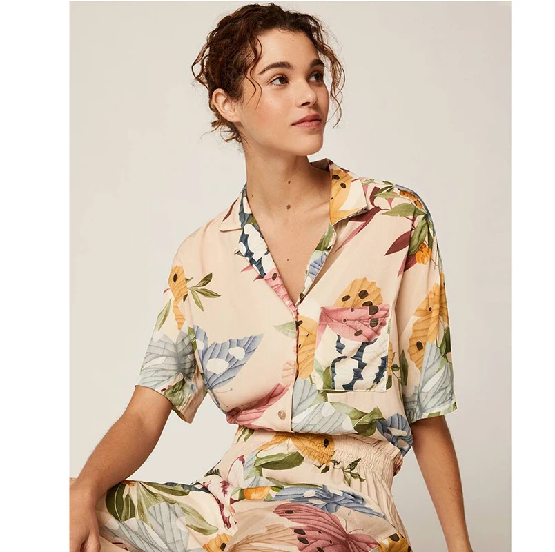 2020 naujas mados atsitiktinis laisvas drugelis spausdinti pižamos moterims trumpomis rankovėmis marškiniai namų drabužių pijamas