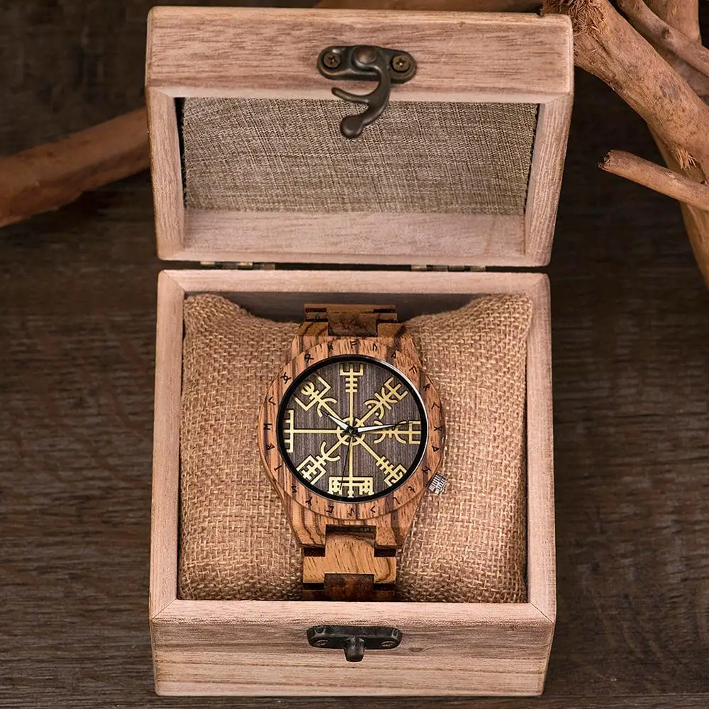 Reloj hombre BOBO PAUKŠČIŲ Medienos Laikrodžiai Vyrų Vairą iš Baimės ar Vegvisir Dizainą, Prabangos Prekės, vyriški Rankų darbo Writwatches Logotipą