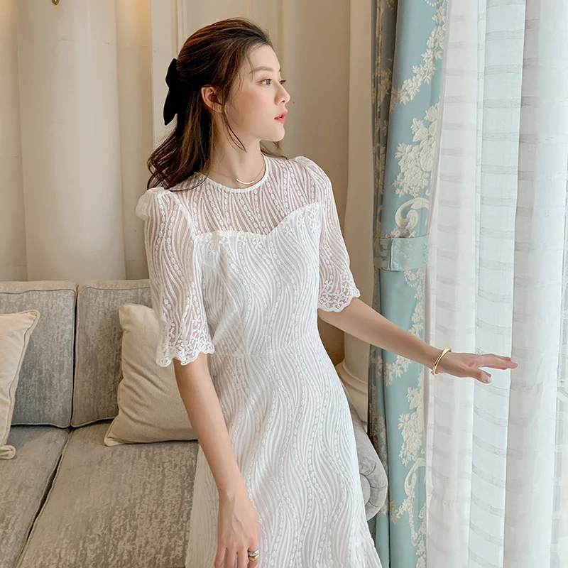 Moteris Ilgą Baltą Nėrinių Wrap Suknelė Vasaros 2020 Kilimo Ir Tūpimo Tako Elegantiškas Korėjos Vakarėlis Suknelė Vintage Atostogų Atsitiktinis Suknelės