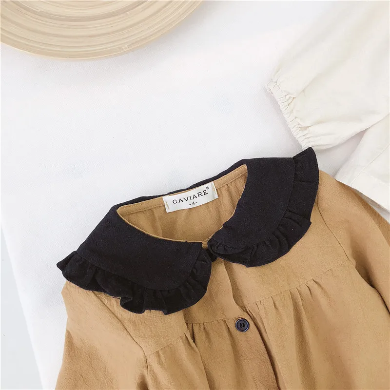 Pavasario 2019 nauja vaikų drabužiai korėjos mergaičių kontrastas kūdikių apykaklės medvilnės, kanapių kūdikių marškinėliai, vaikiški marškinėliai
