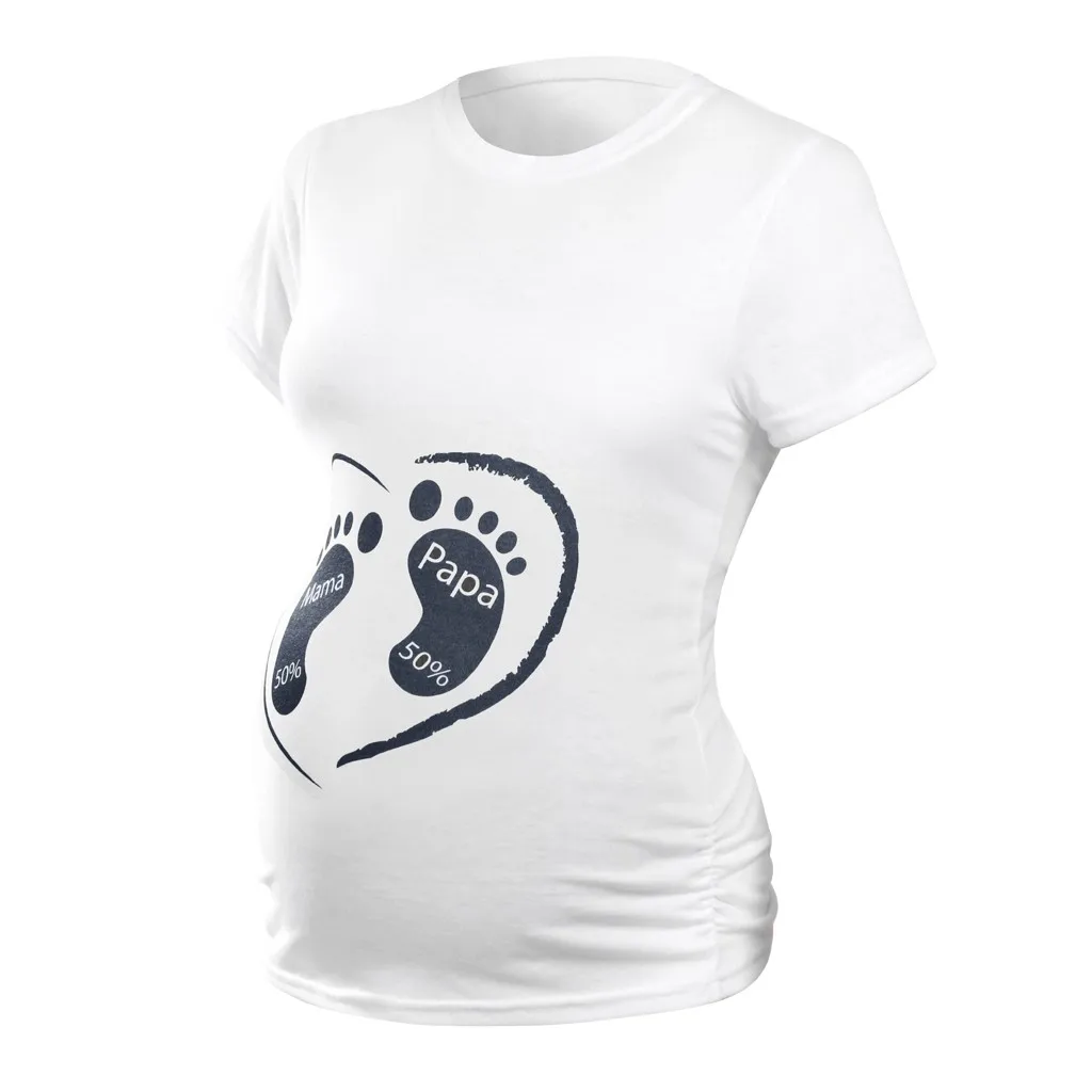 Moterų Motinystės Trumpi marškinėliai Mielas Animacinių filmų Kūdikio Pėdos Spausdinimo Medvilnės Slaugos Drabužius Krūtimi Nėščios Moterys#fs