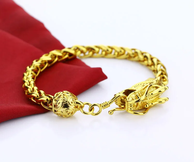 Aukso apyrankės plačios vyras Apkalos aukso tikrai 6 mm 20cm plakti vertus, kontaktinių laidų Mados valdinga dragon apyrankė