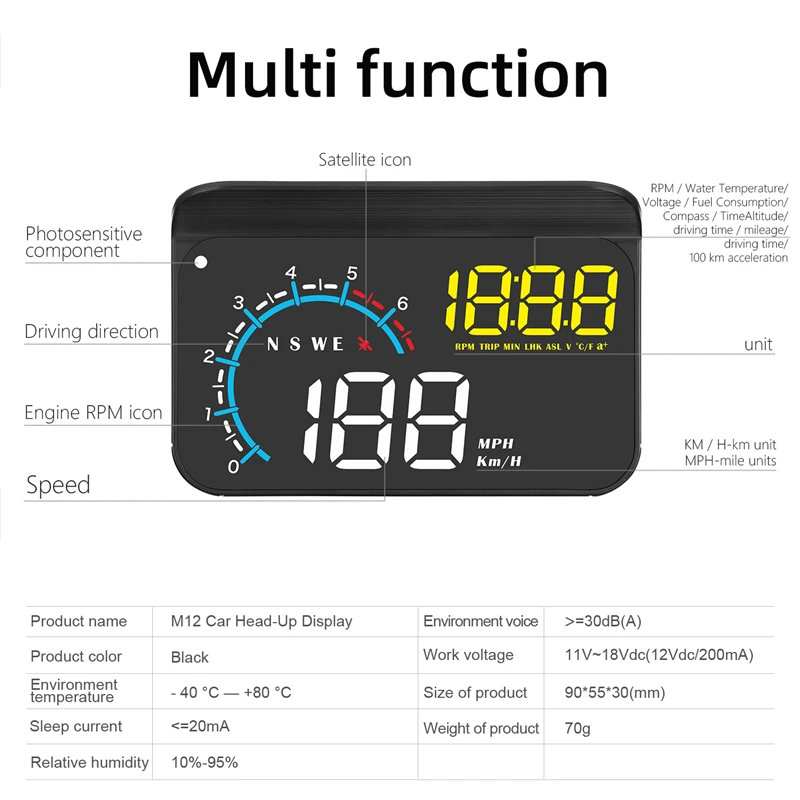 Naujas Universalus Automobilių Diagnostikos Įrankis M12 HUD Skaitmeninis Indikatorius 3.5 Colių OBD2+GPS Dual Mode Automobilių HUD Head Up Display Mygtuką Dizainas