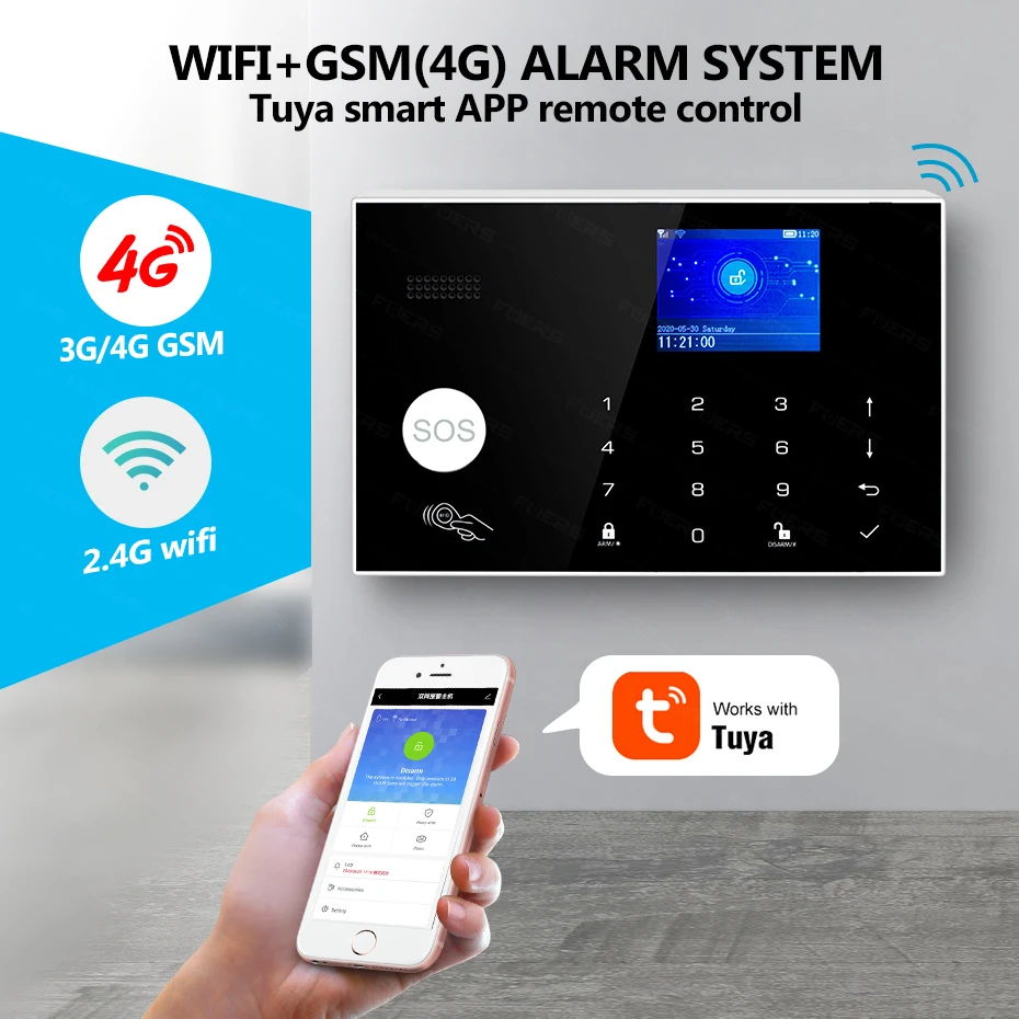2020 G34 WIFI, GSM Signalizacija 3G 4G Tuya Smart App Nuotolinio Valdymo 2,4 Colių Full Touch Spalvotas Ekranas Home Security Apsauginių, apsaugos Skydas