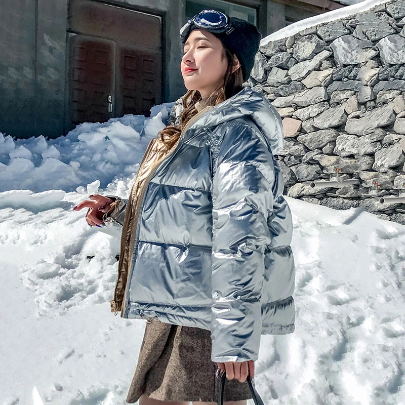 VOOCIEC Žiemą Šiltas Parko Moterų Kailis Purus vandeniui sniego outwear Nešioti ant abiejų pusių Žiemos blizgus Žemyn striukė moterims Parko