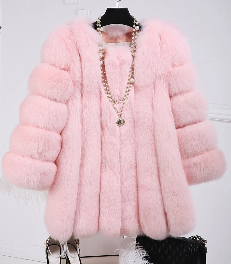 ZADORIN Abrigo Mujer Moterų Žiemos Paltai Prabanga Dirbtiniais Fox Fur Coat Plius Dydis Storas Šiltas, Ilgas, Purus Rožinė Striukė Kailis bontjas