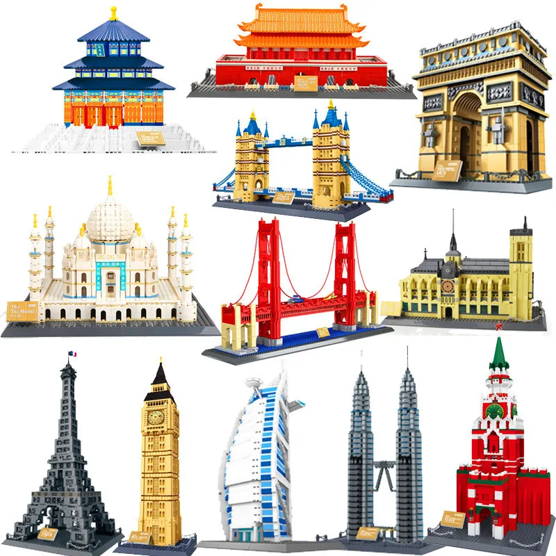 KARŠTO 2020 Architektūros Taj Mahal, Londono, Paryžiaus miesto tiltų statyba blokai vaikai surinkti plytų žaislai suderinama Mažų dalelių
