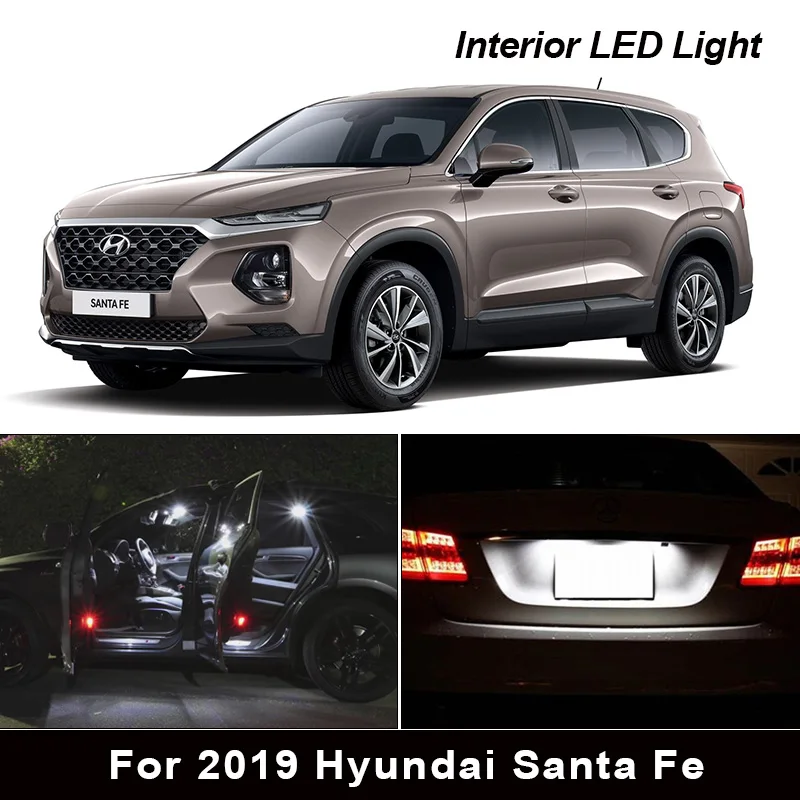 11X Balti LED žibintai Interjero paketas Rinkinys 2019 Hyundai Santa Fe Žemėlapis Dome Kamieno Licenciją Plokštelės Šviesos
