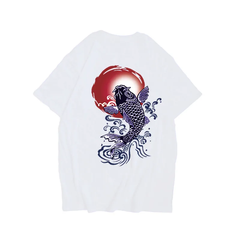 Hip-Hop Prekės Vintage Marškinėliai Vyrams Japonija Gatvės Stiliaus Atgal Koi Spausdinti Viršūnes Tees Drabužius 2019 Tshirts Mados Black marškinėliai Homme