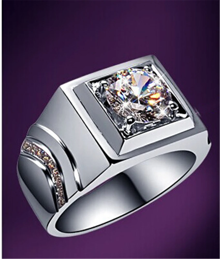 Kietojo Platinum PT950 Vyrų Žiedas Originali 2C Apvalus Deimantas vyriški Sužadėtuvių Žiedas Gimtadienį, Jubiliejų, Šaliai, Papuošalai, Dovanų Dėžutėje