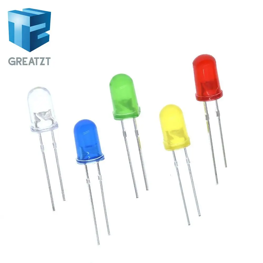 GREATZT 1000pcs 5 mm led balta/mėlyna/raudona/geltona/žalia lemputės / 5MM Baltos Spalvos LED diodų F5mm Baltas LED