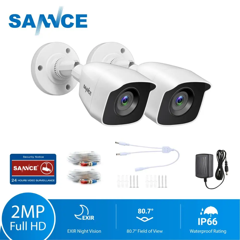 SANNCE 2VNT 2MP 1080P HD Saugumo Stebėjimo Sistemos Kameros IR-Cut Naktinio Matymo Garso Įrašymo Vandeniui Korpusas Fotoaparato Rinkinys