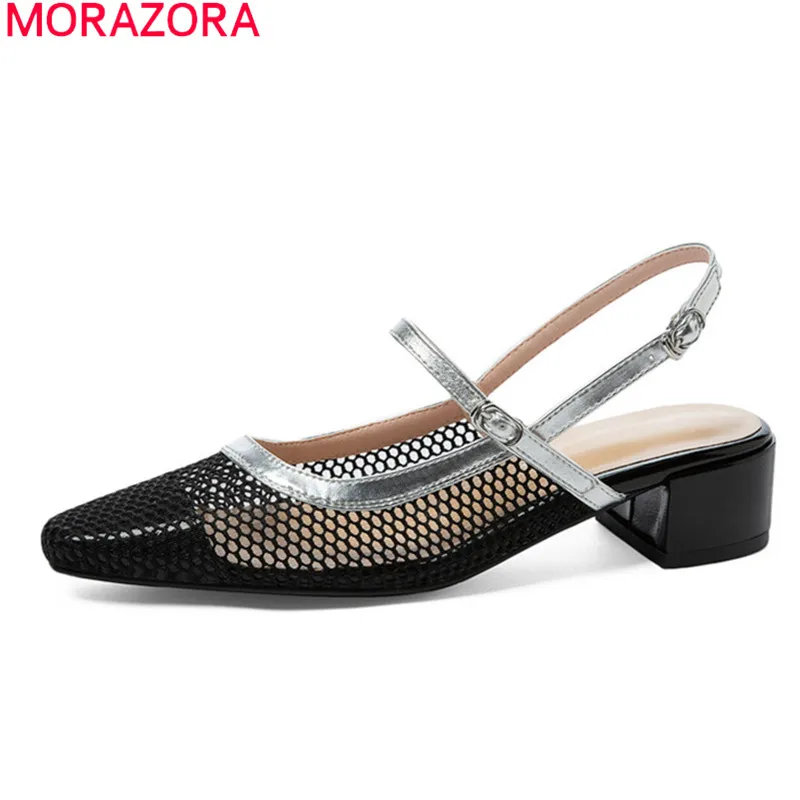 MORAZORA 2020 Didelis dydis 33-46 mados moterų siurbliai stori kulnai aikštėje kojų sagtis ponios batai vasaros seklių tuščiaviduriai laisvalaikio bateliai