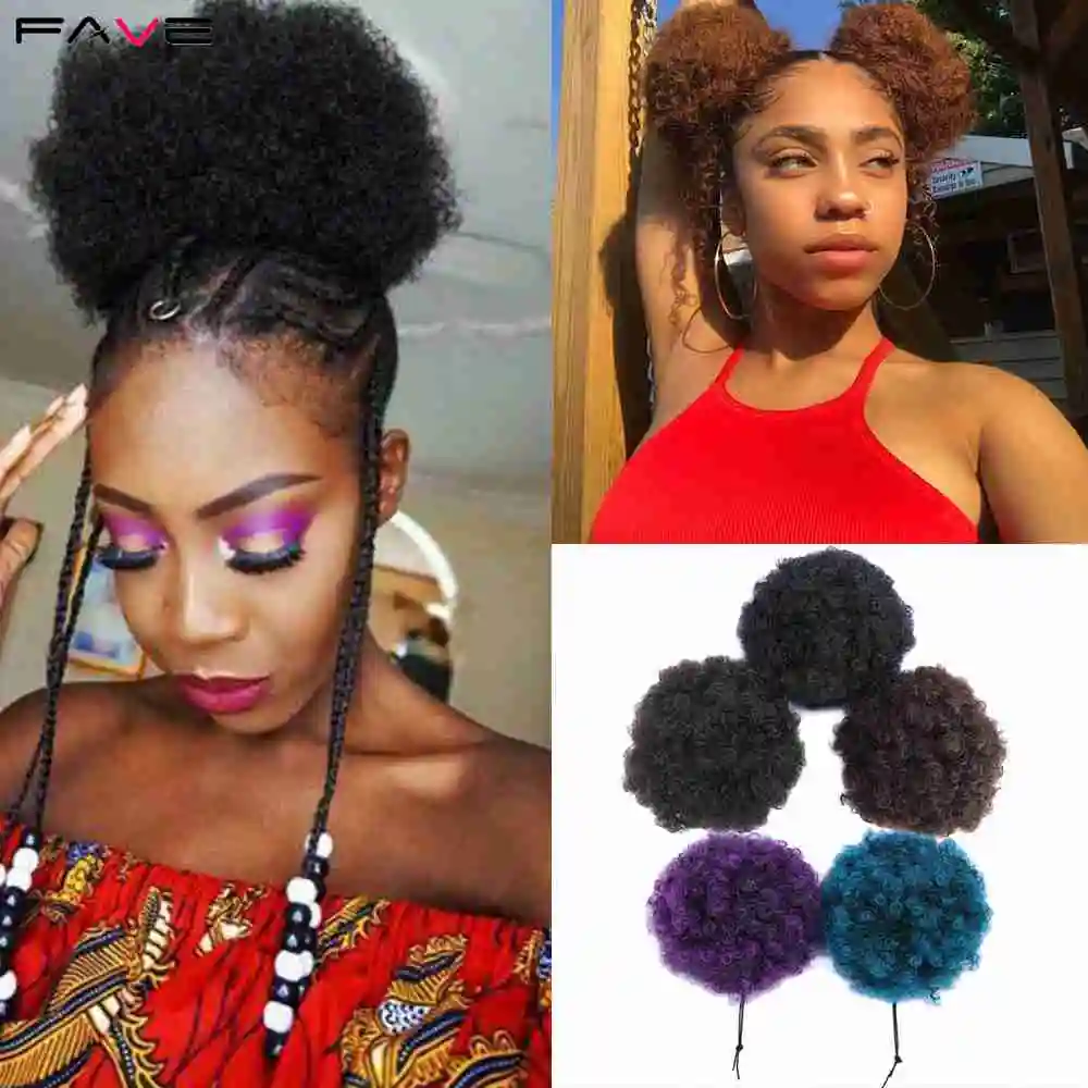 FAVE Sintetinių Sluoksniuotos Afro Garbanotas Chignon Plaukų Pratęsimo Juodos Raudonos Moterys Trumpais Plaukais Bun Raišteliu plaukai surišti į uodegą