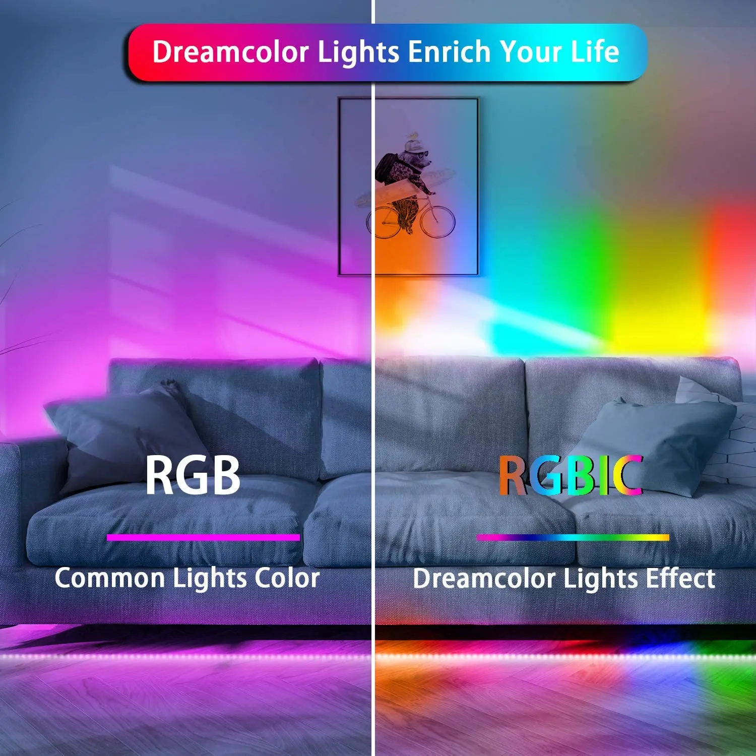 Atnaujinamų Vaivorykštė RGBIC Adresuojamo Dreamcolor Vejasi Poveikis 5050 LED Juostelės Žibintai, 