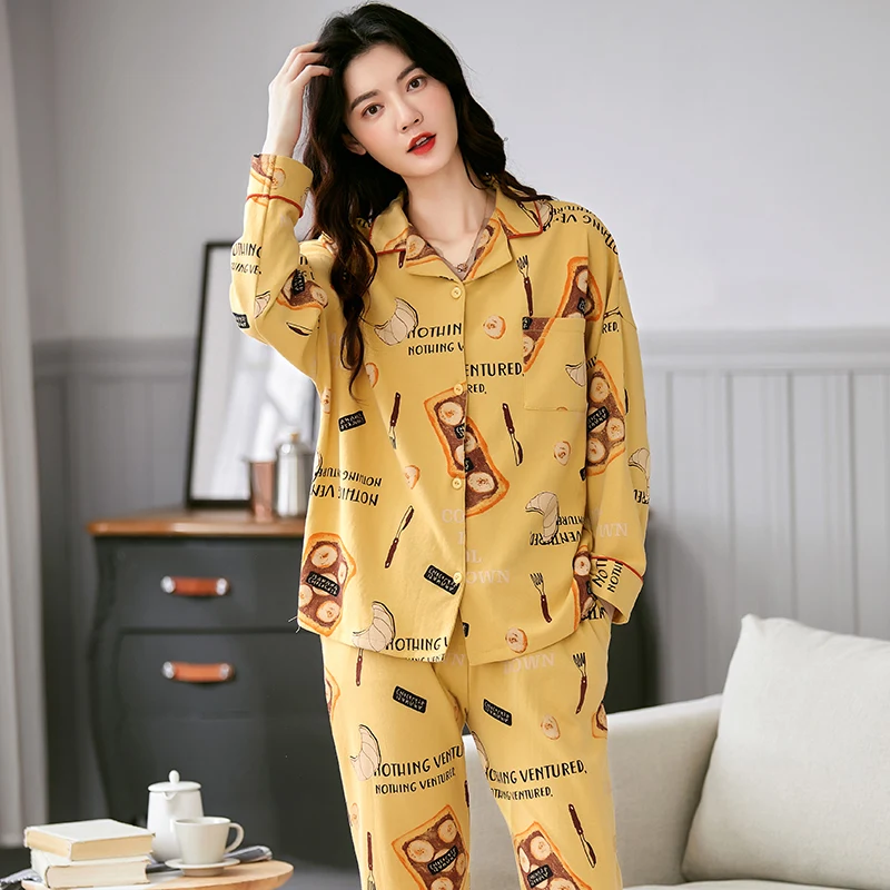 Karšto Parduoti Rudenį, Žiemą Sleepwear Medvilnės Ponios Pižama Nustatyti ilgomis Rankovėmis+Keptuvės Apatiniai Puikus naktiniai drabužiai Pijama Pyjama M-4XL