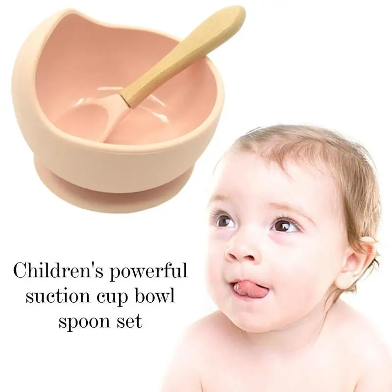 Kūdikių silikoniniai indai Galinga siurbimo taurės Vaikų dubenyje šaukštu nustatyti Vaikų siurbtukas dubenį Kūdikių maisto papildas dubuo