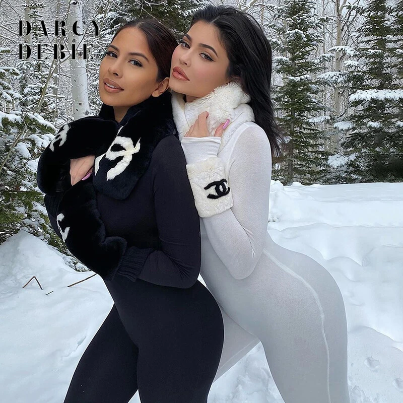 2021 M. Pavasarį Moterys Kardashian Paties Stiliaus Jumpsuit Mados Vieno Gabalo, Komplektai, Seksualus Ilgomis Rankovėmis Juoda Balta Bodycon Rompers