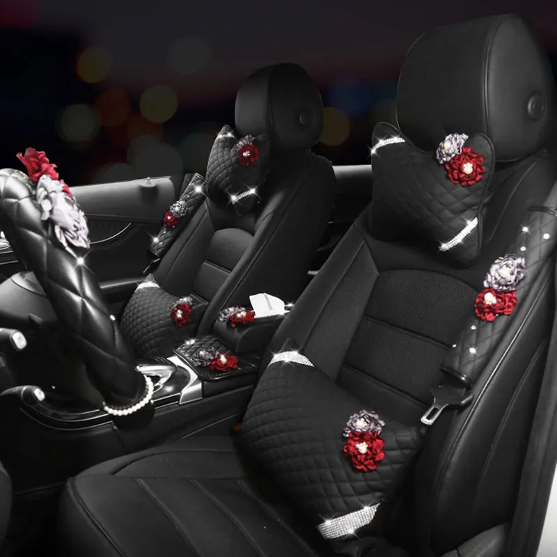 Gėlių Automobilio Vairo Padengti Automobilio Kaklo, Juosmens Pagalvę Universaliųjų Automobilių Stilius Pagalvėlės Pagalvėlės Pearl Rose Audinių Langelį Moterims