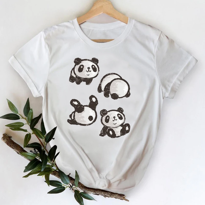 T-marškinėliai Moterims 2021 Animacinių filmų Panda Mielas Trumpas Rankovės Kawaii Pavasario Vasaros Top Panele Spausdinti Grafinis Marškinėlius Moterų Tee Marškinėliai