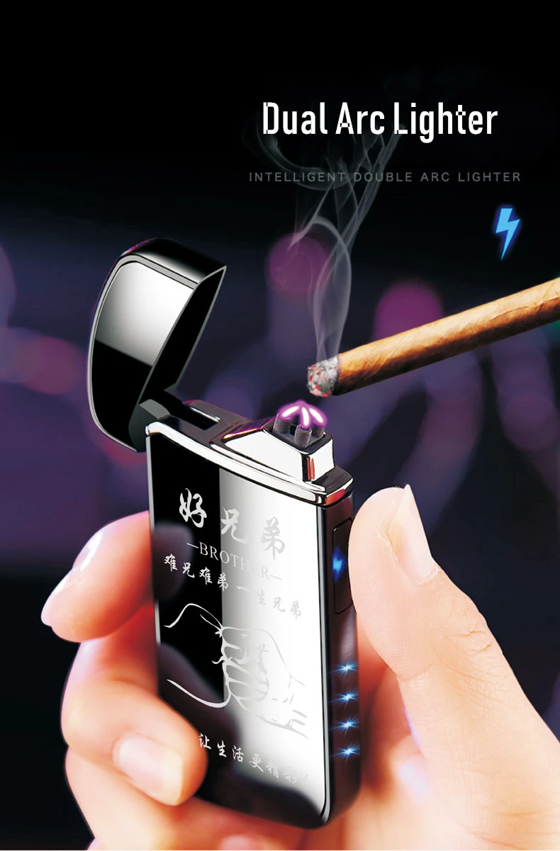USB Dual Lanko Lengvesni Įkrovimo Metalo Galios Ekranas Cigarečių Degiklio Aukštos Kokybės Dvigubo Kampo Plazmos Žiebtuvėliai 2019 Naujas